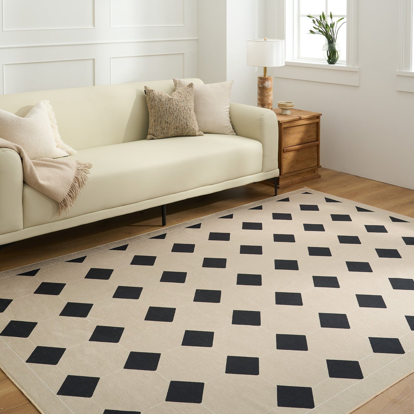 Tappeto lavabile facile da pulire, design geometrico audace a forma di diamante, resistente, anti-rovesciamento, adatto agli animali domestici, antiscivolo, per il soggiorno