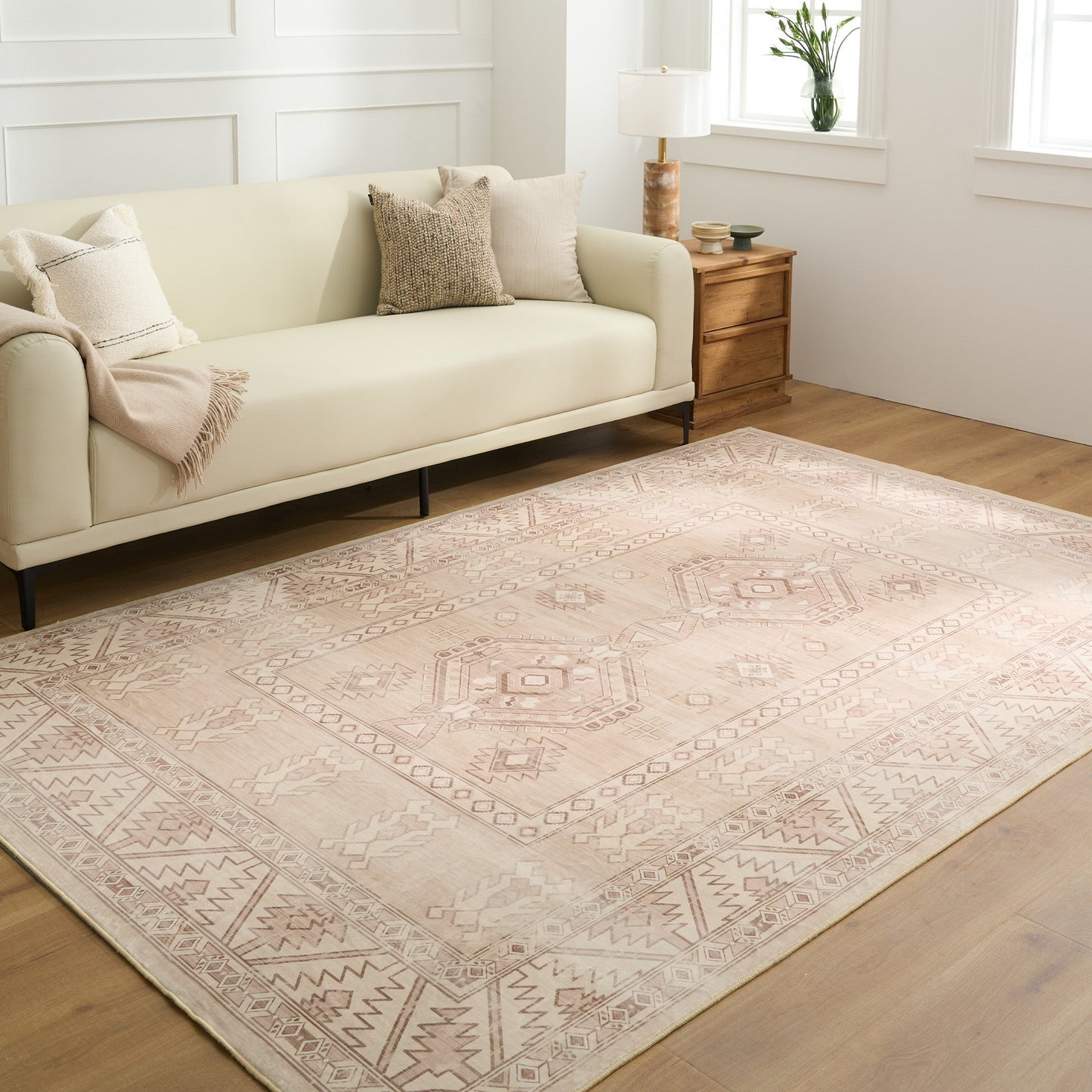 Tappeto lavabile facile da pulire, motivo Boho, geometrico, rustico, con motivo desertico, resistente, anti-rovesciamento, adatto agli animali domestici, antiscivolo, per soggiorno