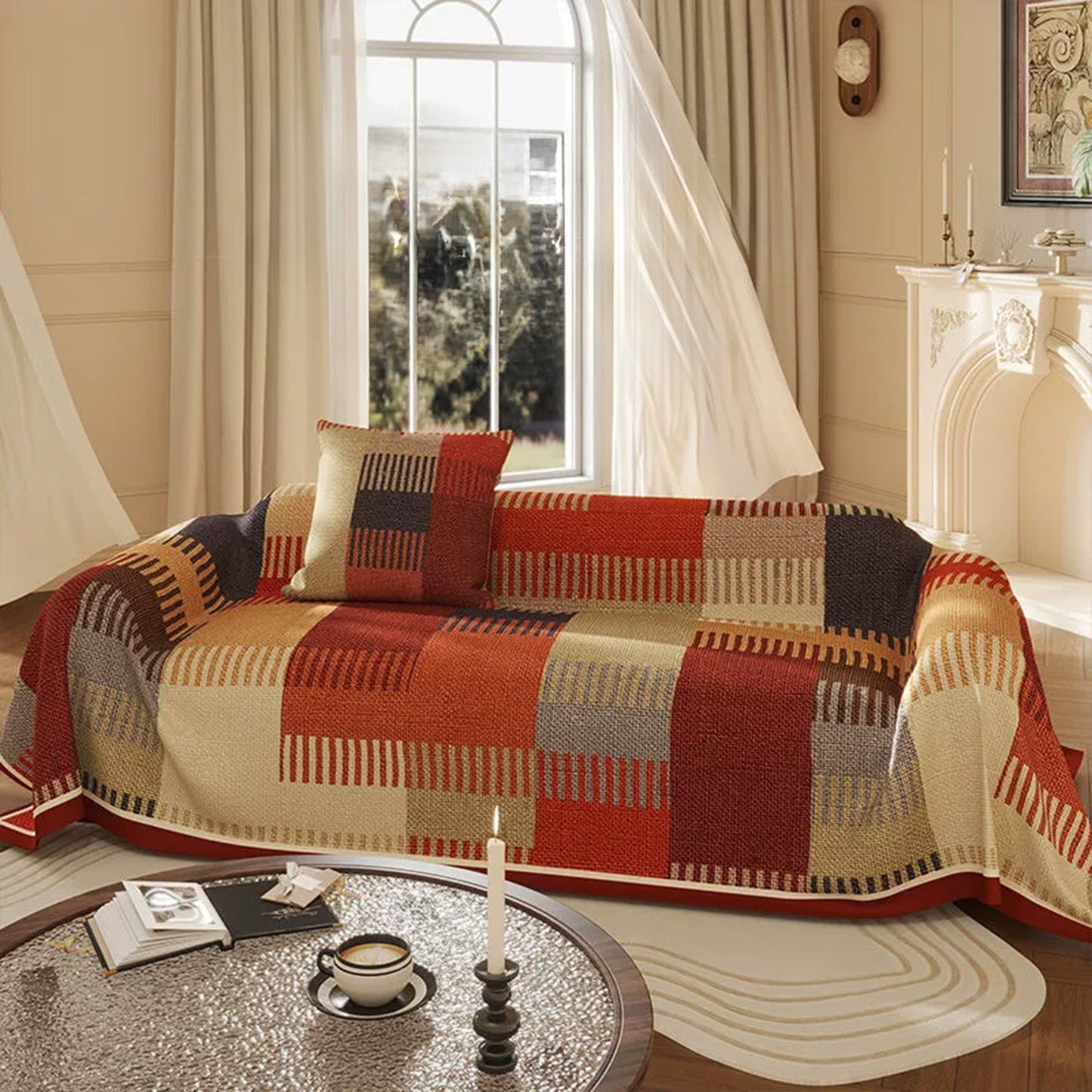 Copridivano antigraffio in ciniglia Geometric Harmony