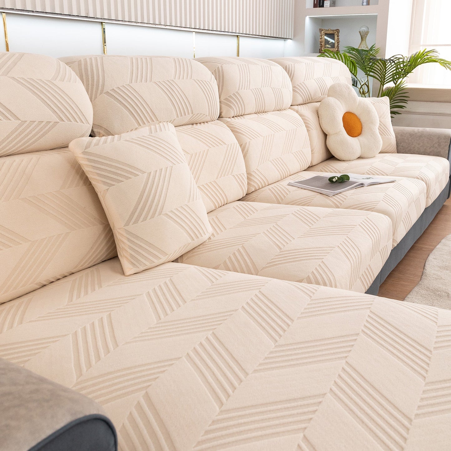 Copridivano elasticizzato ChevronEase Jacquard – Protezione completa antigraffio per animali domestici