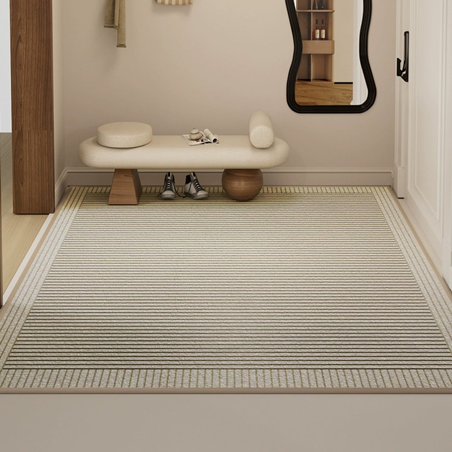 Tappeto Linear Elegance, facile da pulire, resistente, antiscivolo, adatto agli animali domestici, minimalista, zerbino da ingresso per interni