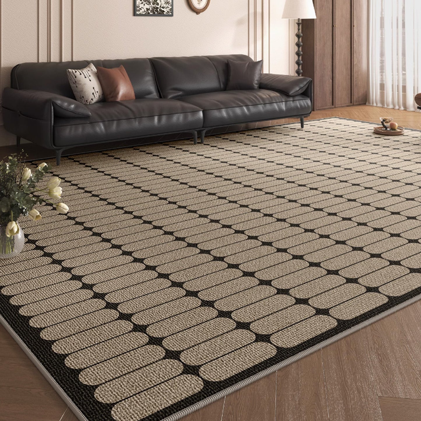 Tappeto moderno ovale facile da pulire, a prova di perdite, adatto agli animali domestici, geometrico, per soggiorno, in peluche