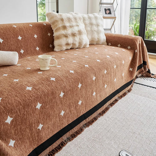 Elegante copridivano in ciniglia con stampa a rombi per comfort e stile moderno