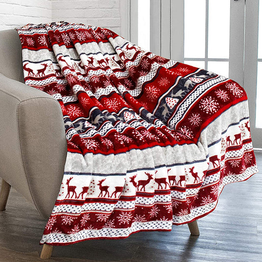 Coperta da vacanza super morbida in peluche a forma di renna con fiocchi di neve e dettagli rossi