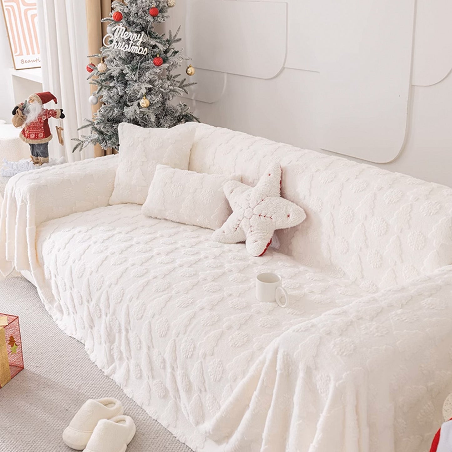 Copridivano con motivo albero di Natale 3D in tessuto di peluche con trama concavo-convessa accogliente
