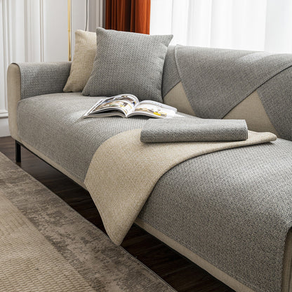 Elegante fodera antiscivolo per divano in finto lino intrecciato
