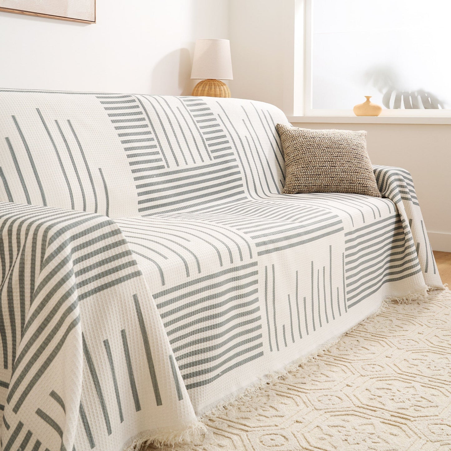 Copridivano moderno geometrico multicolore, elegante, resistente e morbido, protezione per una casa alla moda, adatta agli animali domestici e ai bambini
