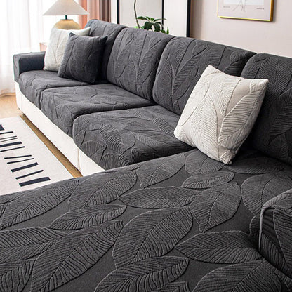Copridivano elasticizzato in velluto jacquard moderno a foglia – impermeabile, a prova di animali domestici, design avvolgente
