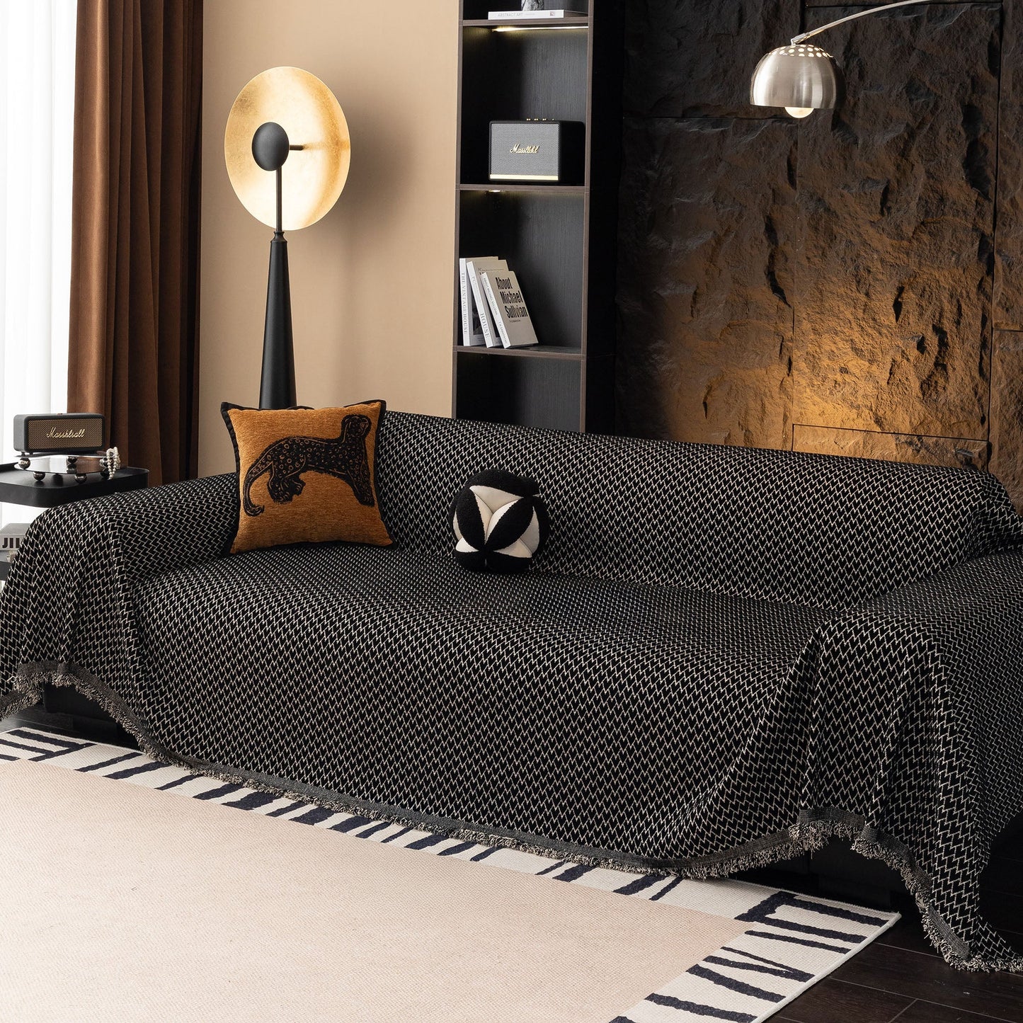 Copridivano in peluche con motivo Urban Weave, resistente e adatto agli animali domestici, di alta qualità, tessuto, lavabile in lavatrice, minimalista, multiuso.