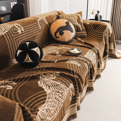 Copridivano in ciniglia traspirante con motivo a cavallo chic, protezione morbida ed elegante per un'accogliente casa moderna e senza problemi