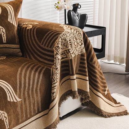 Copridivano in ciniglia traspirante con motivo a cavallo chic, protezione morbida ed elegante per un'accogliente casa moderna e senza problemi