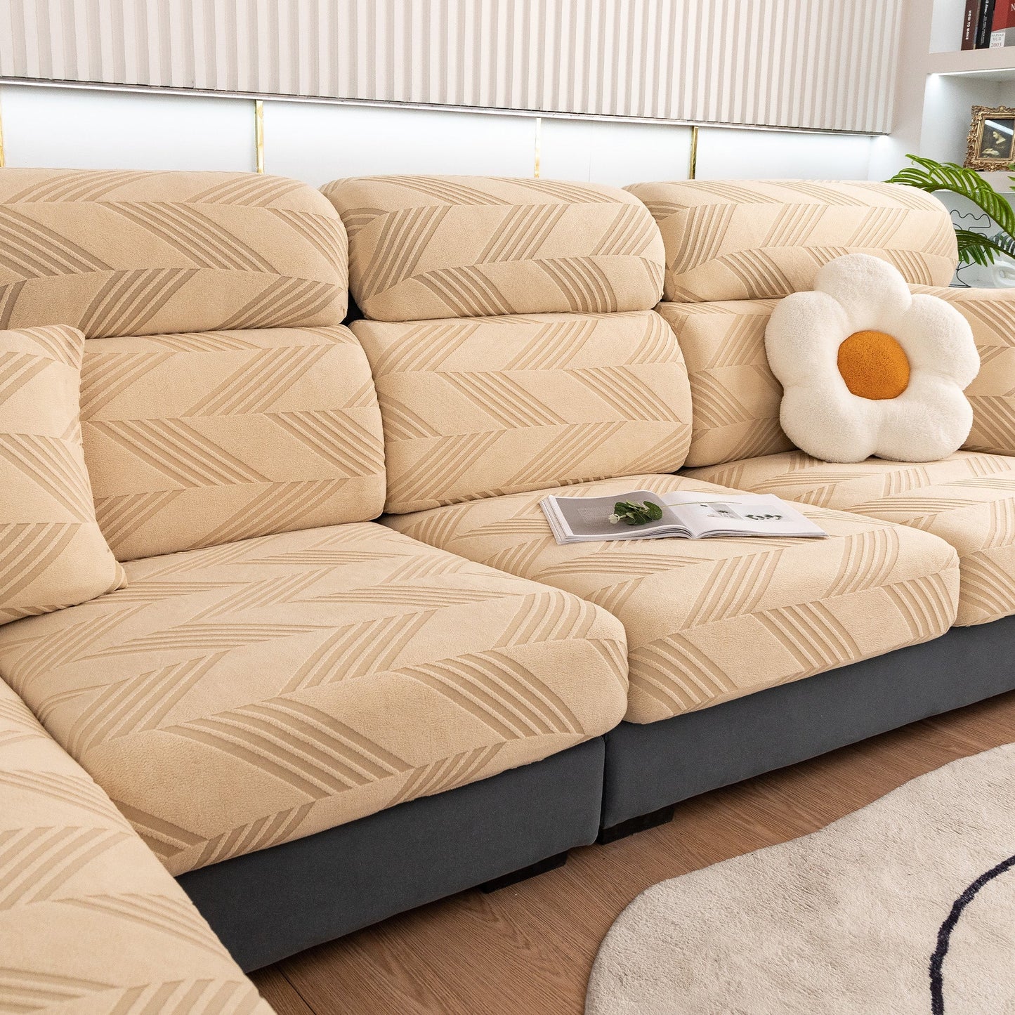 Copridivano elasticizzato ChevronEase Jacquard – Protezione completa antigraffio per animali domestici
