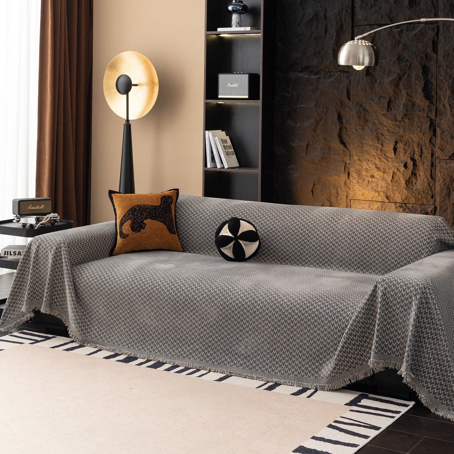 Copridivano in peluche con motivo Urban Weave, resistente e adatto agli animali domestici, di alta qualità, tessuto, lavabile in lavatrice, minimalista, multiuso.