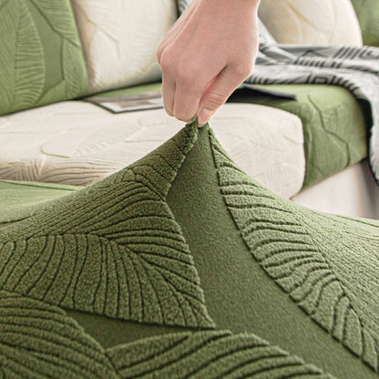 Copridivano elasticizzato in velluto jacquard moderno a foglia – impermeabile, a prova di animali domestici, design avvolgente