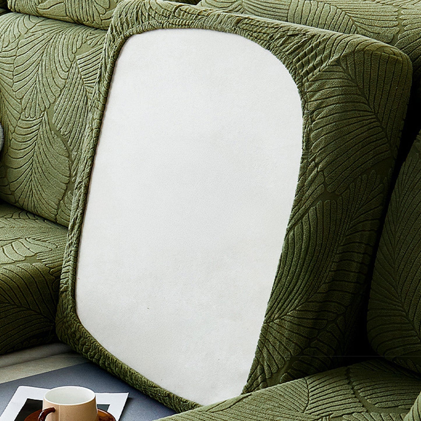 Copridivano elasticizzato in velluto jacquard moderno a foglia – impermeabile, a prova di animali domestici, design avvolgente