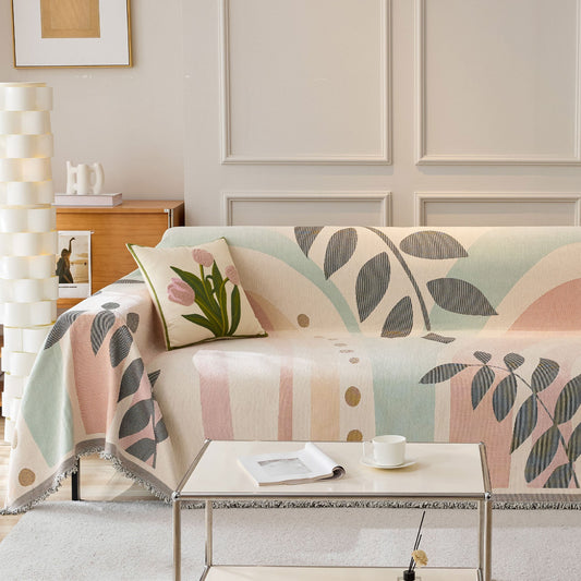 Copridivano vintage minimalista multiuso, morbido, naturale, botanico, adatto agli animali domestici, in peluche – Copridivano in tessuto resistente e floreale, nei toni della terra