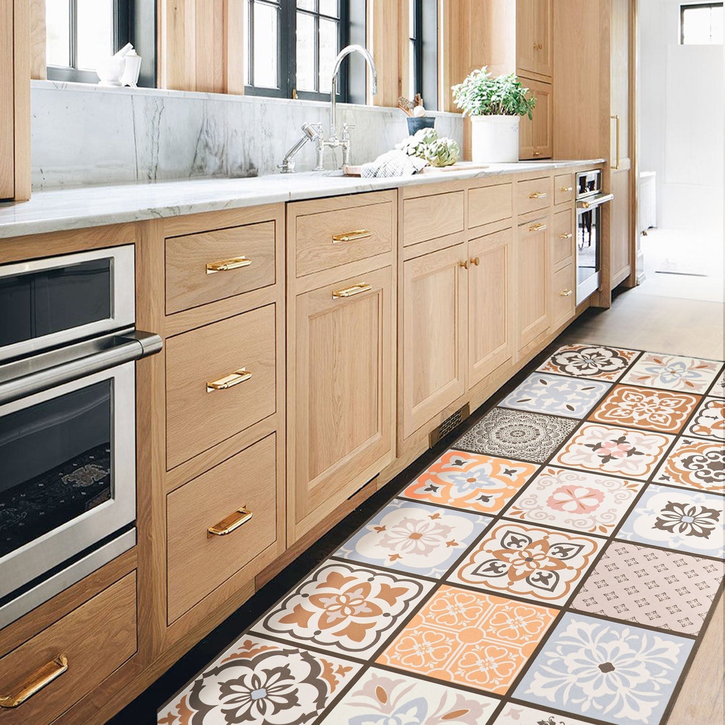 Tappeto facile da pulire Artisan Squares Durevole Antiscivolo Adatto agli animali domestici Corridoio moderno Corridoio Resistente all'acqua