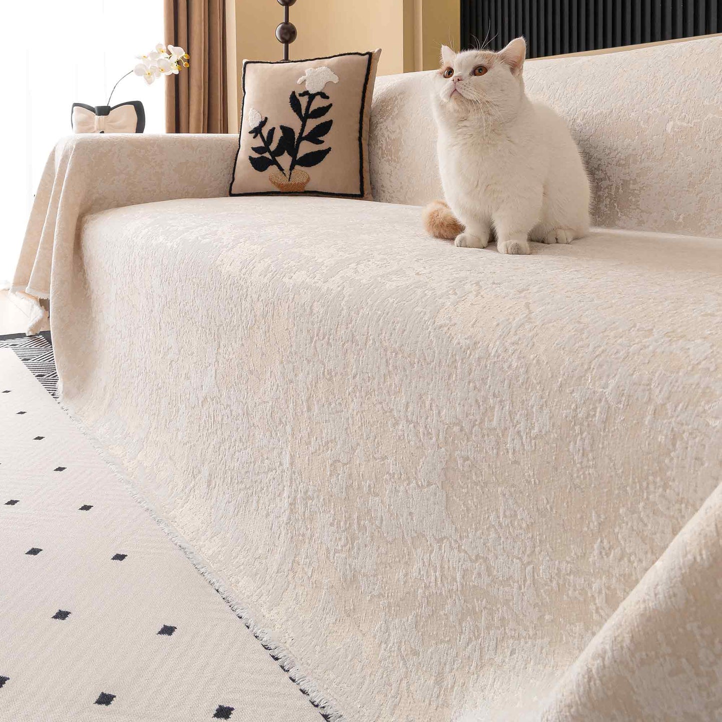 Copridivano moderno in velluto intrecciato, morbido e resistente, adatto agli animali domestici – Protezione minimalista e senza problemi per il divano.