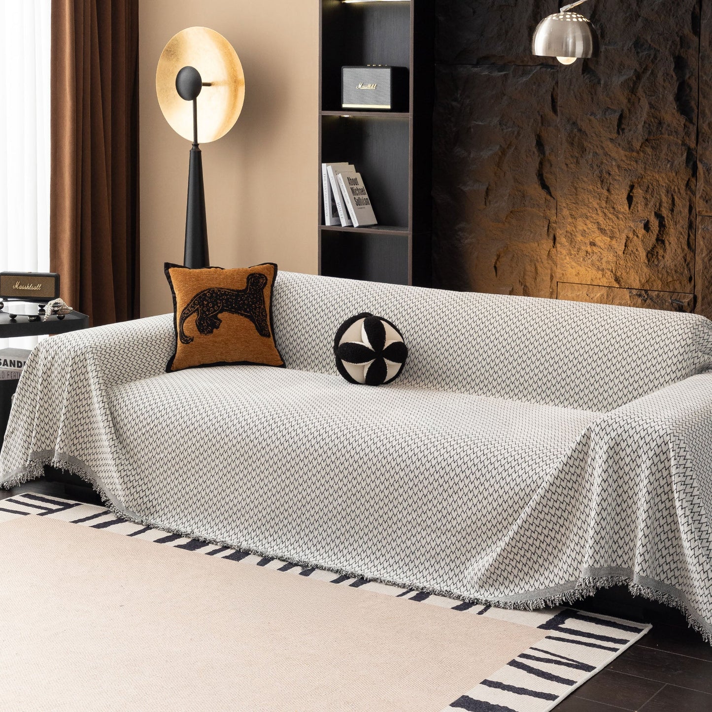 Copridivano in peluche con motivo Urban Weave, resistente e adatto agli animali domestici, di alta qualità, tessuto, lavabile in lavatrice, minimalista, multiuso.