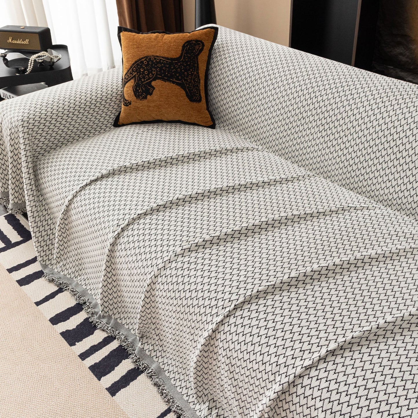 Copridivano in peluche con motivo Urban Weave, resistente e adatto agli animali domestici, di alta qualità, tessuto, lavabile in lavatrice, minimalista, multiuso.