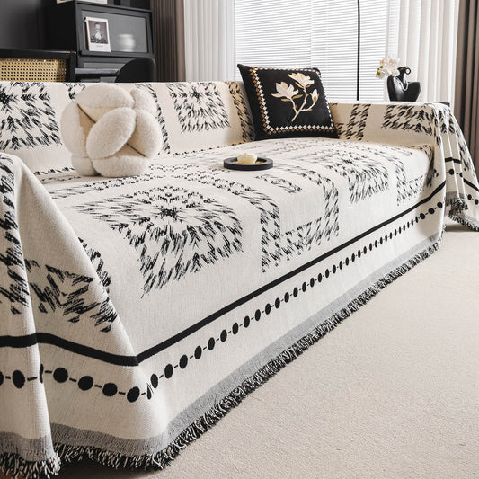 Copridivano in ciniglia multiuso monocromatico boho chic con frange, protezione morbida per un divano in casa senza problemi