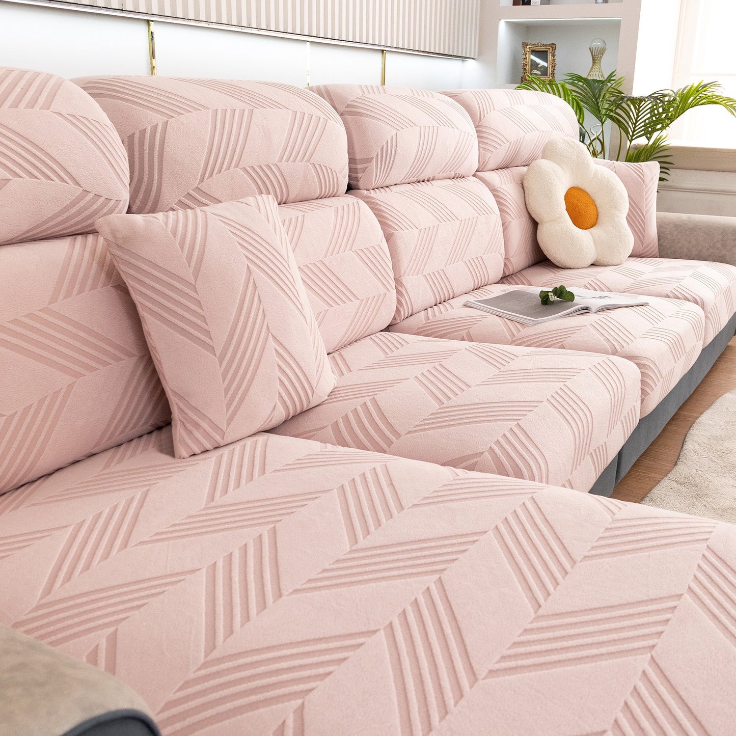 Copridivano elasticizzato ChevronEase Jacquard – Protezione completa antigraffio per animali domestici