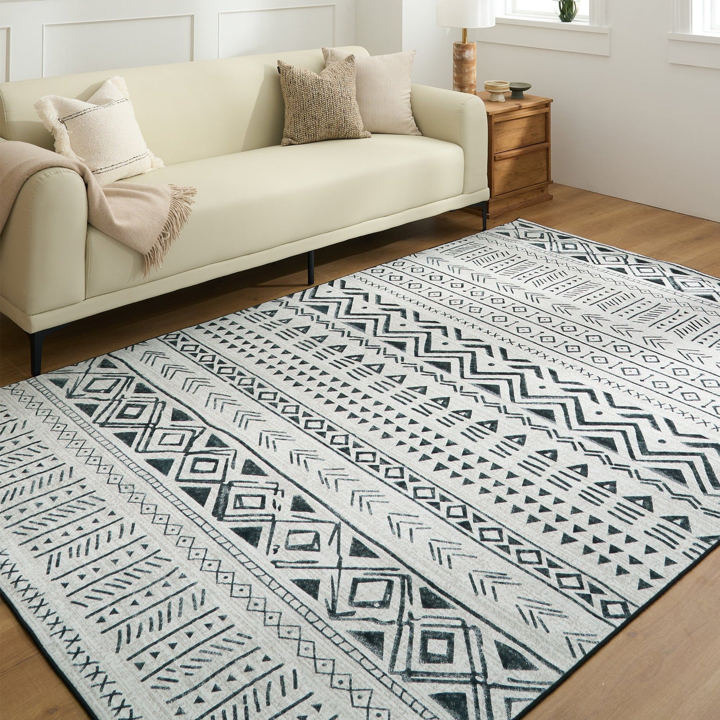 Tappeto lavabile facile da pulire, moderno design tribale Midnight Flow, resistente, anti-rovesciamento, adatto agli animali domestici, antiscivolo, per soggiorno