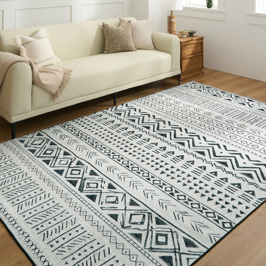 Tappeto lavabile facile da pulire, moderno design tribale Midnight Flow, resistente, anti-rovesciamento, adatto agli animali domestici, antiscivolo, per soggiorno
