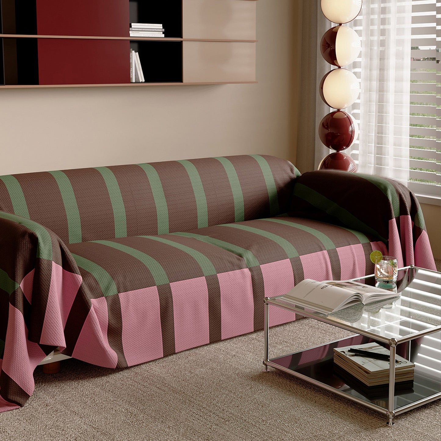 Copridivano moderno a righe Bold, anti-rovesciamento, leggero, elegante, facile da pulire, protezione per un accogliente miglioramento della casa