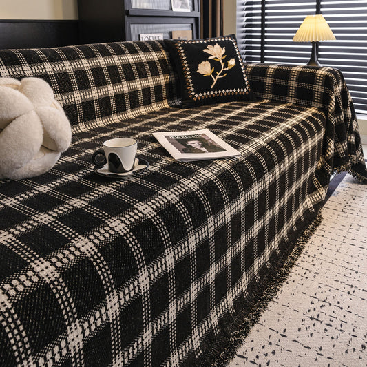 Copridivano vintage minimalista multiuso con motivo a griglia urbana, adatto agli animali domestici, in peluche – Copridivano in tessuto resistente nei toni della terra