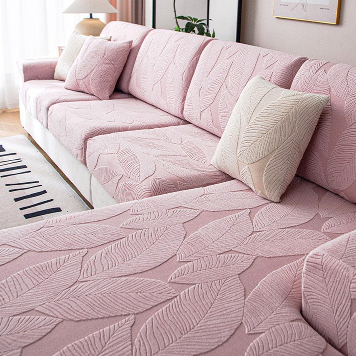 Copridivano elasticizzato in velluto jacquard moderno a foglia – impermeabile, a prova di animali domestici, design avvolgente