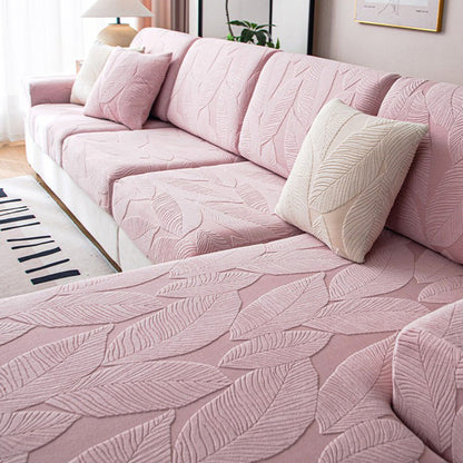 Copridivano elasticizzato in velluto jacquard moderno a foglia – impermeabile, a prova di animali domestici, design avvolgente