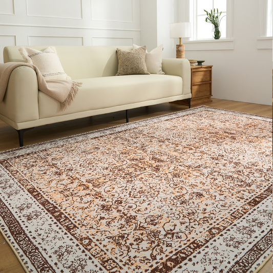Tappeto lavabile facile da pulire, rustico, color latte, persiano, design minimalista, resistente, anti-rovesciamento, adatto agli animali, antiscivolo, per soggiorno