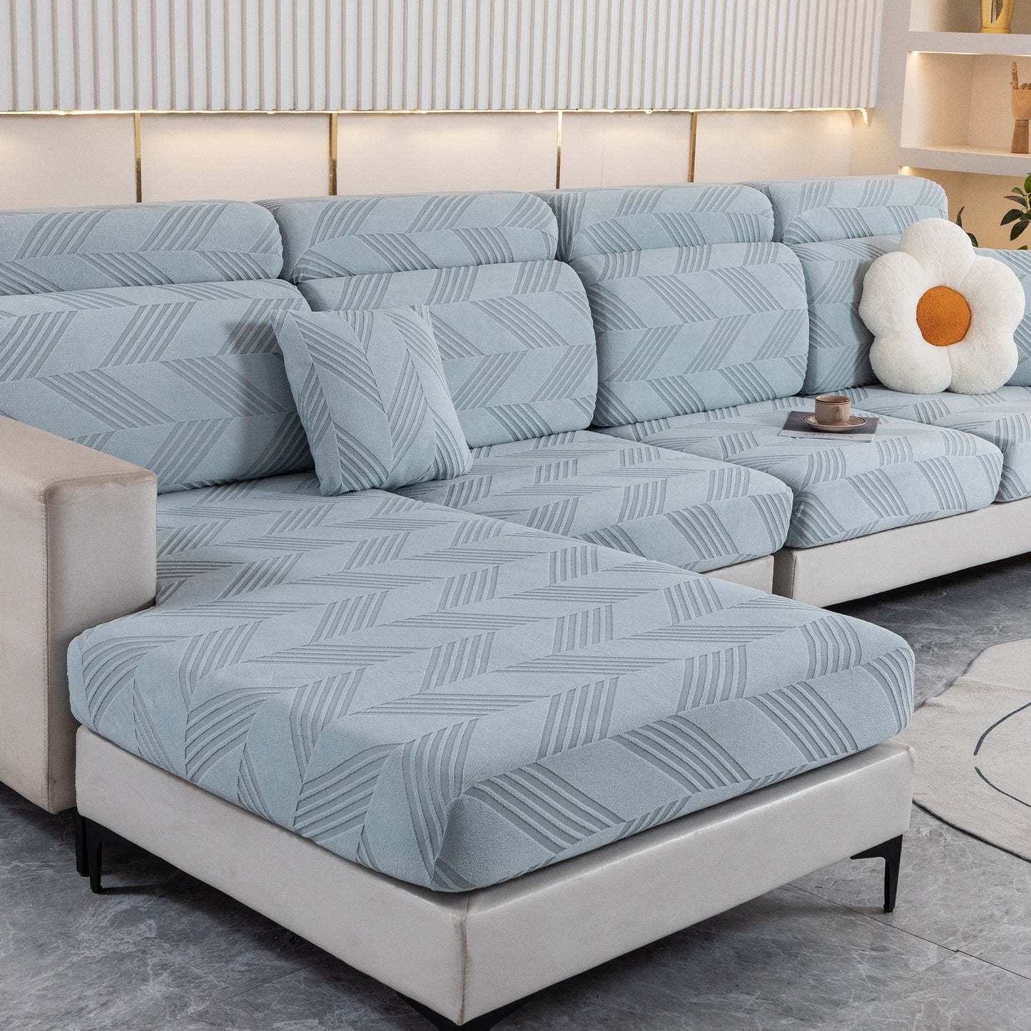 Copridivano elasticizzato ChevronEase Jacquard – Protezione completa antigraffio per animali domestici