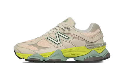 New Balance 9060 Sneakers unisex – stile retrò in pelle scamosciata e mesh, suola spessa, colorazione rosa e verde lime