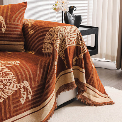 Copridivano in ciniglia traspirante con motivo a cavallo chic, protezione morbida ed elegante per un'accogliente casa moderna e senza problemi