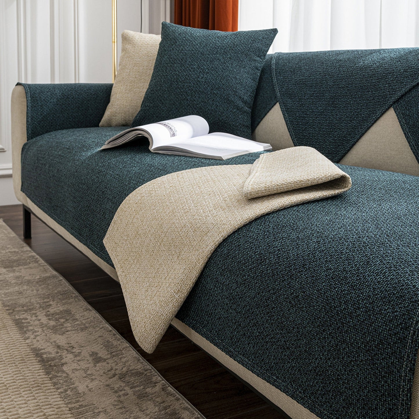 Elegante fodera antiscivolo per divano in finto lino intrecciato