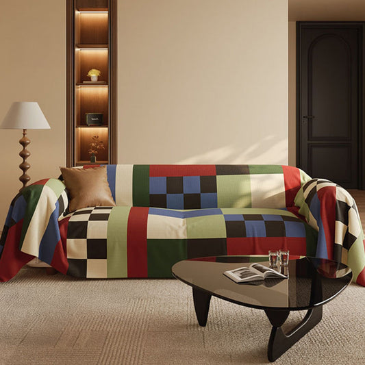 Copridivano traspirante con motivo a blocchi retrò, morbido, facile da pulire, resistente, lavabile in lavatrice, protezione per il divano per un miglioramento della casa