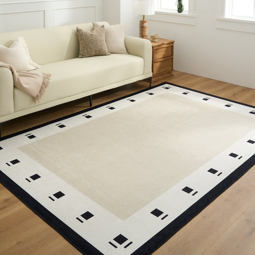 Tappeto lavabile facile da pulire, moderno, chic, con bordo a forma di glifo geometrico, resistente, anti-rovesciamento, adatto agli animali domestici, antiscivolo, per il soggiorno
