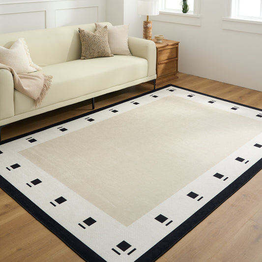 Tappeto lavabile facile da pulire, moderno, chic, con bordo a forma di glifo geometrico, resistente, anti-rovesciamento, adatto agli animali domestici, antiscivolo, per il soggiorno