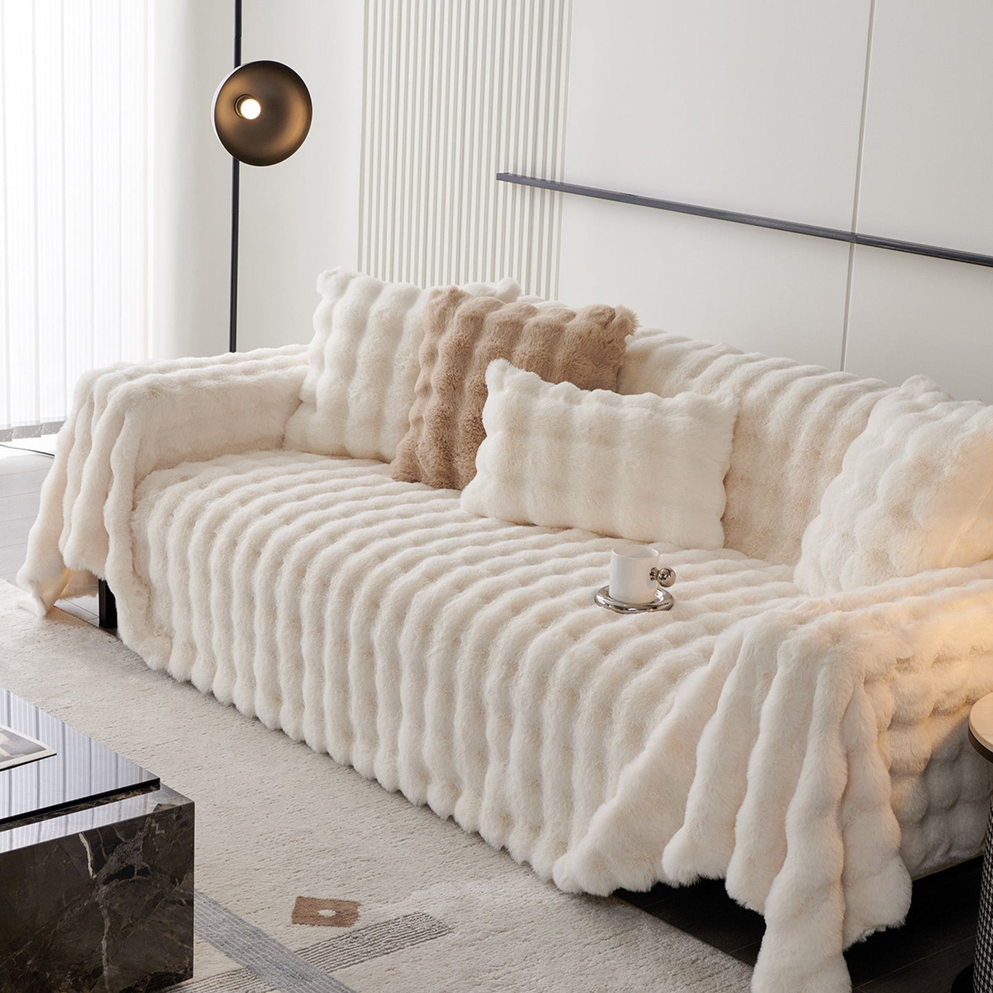 Copridivano in pelliccia sintetica Luxe Ripple